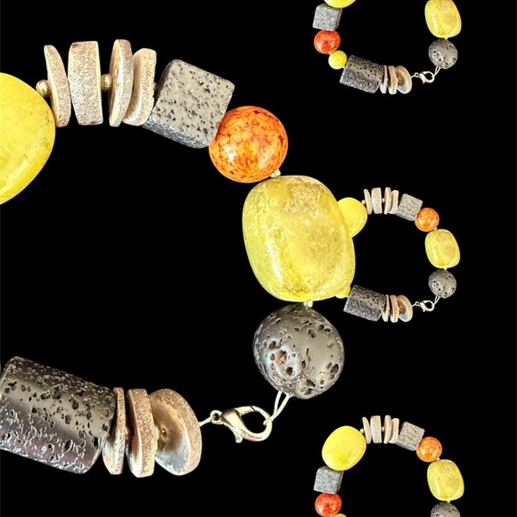 Handmade Elegant Chunky Bracelet  in yellows, brown and orange fall colors - Picture 2 of 3